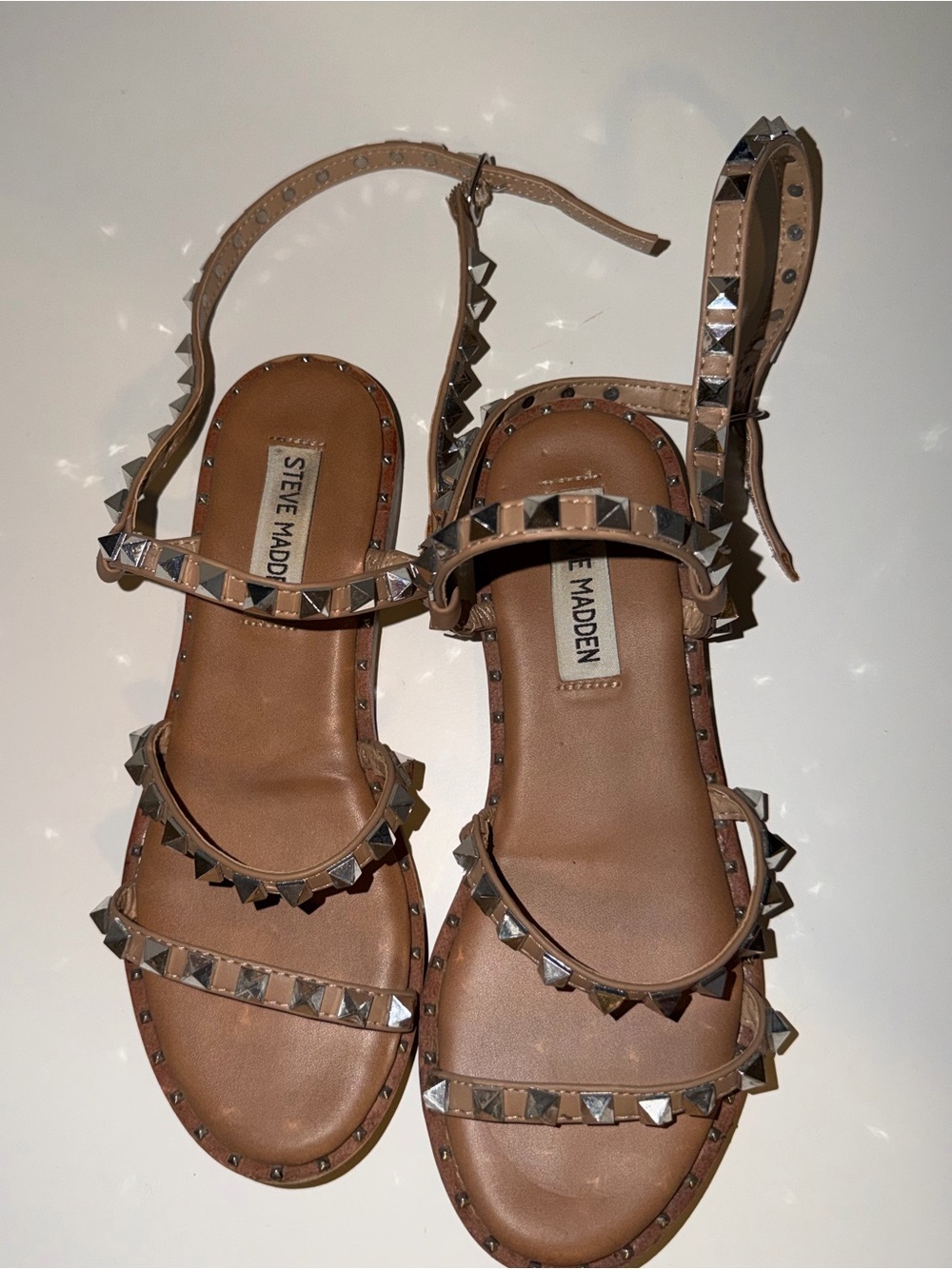 Steve Madden Brown Studded Leather Ankle-Strap Sandals